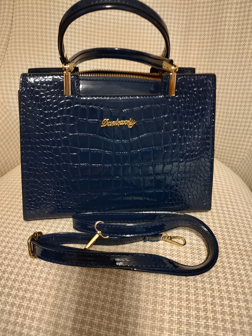 Danbaoly Navy Cro-Emossed Satchel